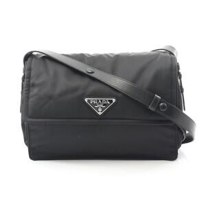 Prada Padded Quilted Shoulder Bag Leather Black